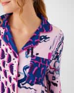 Image 5 of 5: ALIVIA Sofia Cropped Brushstroke-Print Pajama Set