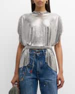 Image 1 of 8: Rabanne Short-Sleeve Belted High-Low Chainmail Top