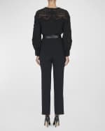 Image 3 of 5: Carolina Herrera Embroidered Puff-Sleeve Top with Lace Panels