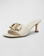 Image 4 of 5: Ferragamo Zelie Leather Bow Mule Sandals