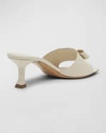 Image 2 of 5: Ferragamo Zelie Leather Bow Mule Sandals
