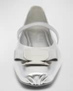 Image 3 of 5: Ferragamo Zina Metallic Bow Mary Jane Ballerina Flats