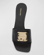 Image 5 of 5: Ferragamo Zelie Leather Bow Mule Sandals