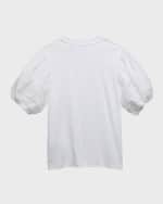 Image 2 of 3: Burberry Girl's Combo Puff Sleeve Embroidered Lace Top, Size 3-14