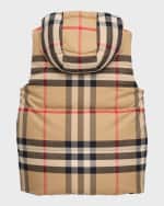 Image 2 of 3: Burberry Boy's Rainer Check-Print Hooded Vest, Size 3-14