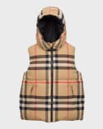 Image 1 of 3: Burberry Boy's Rainer Check-Print Hooded Vest, Size 3-14