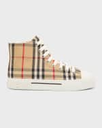 Image 1 of 8: Burberry Kid's Mini Jack Check High-Top Sneakers, Kids