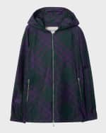 Image 1 of 6: Burberry Plaid Zip-Up Hooded Nylon Jacket