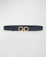 Image 1 of 2: Ferragamo Gancini Reversible Black Leather & Brass Belt