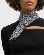 Image 2 of 3: Ferragamo Etched Cube Print Silk Twill Skinny Scarf