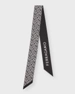 Image 1 of 3: Ferragamo Etched Cube Print Silk Twill Skinny Scarf
