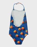 Image 4 of 5: Molo Girl's Noelle Peach-Print Scallop Swimsuit, Size 8-16