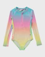 Image 1 of 4: Molo Girl's Necky Tie-Dye Rashguard One-Piece Swimsuit, Size 4-7