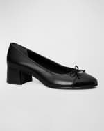 Image 3 of 4: Tory Burch Mixed Leather Cap-Toe Ballerina Pumps