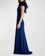 Image 4 of 5: Tadashi Shoji Ruffle Two-Tone One-Shoulder Gown