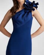 Image 5 of 5: Tadashi Shoji Ruffle Two-Tone One-Shoulder Gown