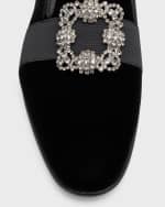Image 3 of 5: Manolo Blahnik Men's Crystal Buckle Suede Loafers