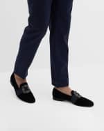 Image 2 of 6: Manolo Blahnik Men's Carlton Suede Crystal Buckle Loafers