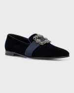 Image 5 of 6: Manolo Blahnik Men's Carlton Suede Crystal Buckle Loafers