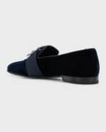 Image 3 of 6: Manolo Blahnik Men's Carlton Suede Crystal Buckle Loafers