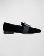 Image 1 of 6: Manolo Blahnik Men's Carlton Suede Crystal Buckle Loafers