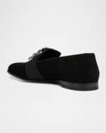 Image 3 of 6: Manolo Blahnik Men's Carlton Suede Crystal Buckle Loafers
