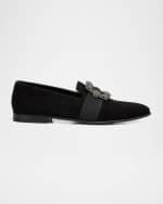 Image 1 of 6: Manolo Blahnik Men's Carlton Suede Crystal Buckle Loafers