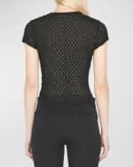 Image 4 of 6: FRAME Mesh-Lace Crewneck Baby Tee