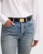 Image 2 of 3: Saint Laurent Center Buckle Croc-Embossed Leather Belt