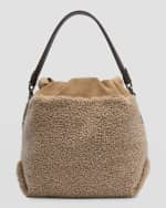 Image 1 of 5: Brunello Cucinelli Curly Shearling Drawstring Bucket Bag