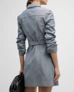 Image 4 of 6: Cinq a Sept Clea Belted Scrunched-Sleeve Denim Mini Dress