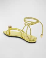 Image 3 of 6: Bottega Veneta Adam Metallic Apple Ankle-Wrap sandals