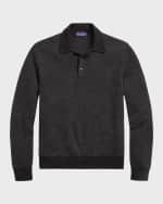Image 1 of 6: Ralph Lauren Purple Label Men's Herringbone Cashmere Polo-Collar Sweater