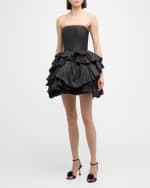 Image 2 of 6: Oscar de la Renta Strapless Tiered Ruffle Taffeta Mini Dress