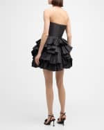 Image 3 of 6: Oscar de la Renta Strapless Tiered Ruffle Taffeta Mini Dress
