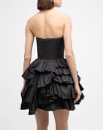 Image 4 of 6: Oscar de la Renta Strapless Tiered Ruffle Taffeta Mini Dress
