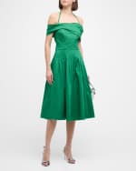 Image 5 of 6: Oscar de la Renta Off-The-Shoulder Halter Pleated Cotton Midi Dress