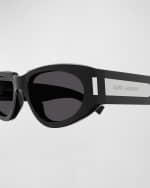 Image 2 of 3: Saint Laurent Engraved Logo Acetate Oval Sunglasses