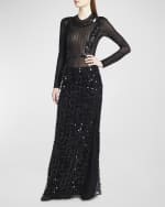Image 5 of 6: Alberta Ferretti Embellished Long-Sleeve Mesh Bodysuit