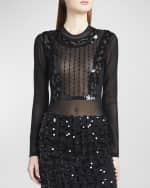 Image 1 of 6: Alberta Ferretti Embellished Long-Sleeve Mesh Bodysuit