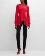 Image 5 of 6: Oscar de la Renta Gardenia Lace Insert Knit Sweater