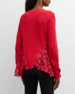Image 4 of 6: Oscar de la Renta Gardenia Lace Insert Knit Sweater