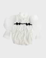 Image 2 of 3: Petite Maison Kids Girl's Aurora Puff Sleeve Velour Romper, Size 3M-3