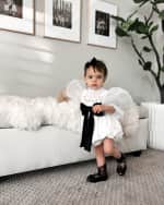 Image 3 of 3: Petite Maison Kids Girl's Aurora Puff Sleeve Velour Romper, Size 3M-3