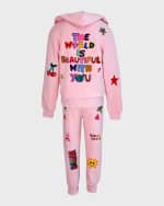 Image 2 of 2: Lola + The Boys Girl's Two-Piece Hoodie & Joggers Set W/ Doodles, Size 2-12