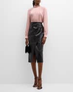 Image 5 of 6: Elie Tahari The Rebecca Ruched Vegan Leather Midi Skirt
