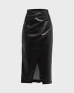 Image 1 of 6: Elie Tahari The Rebecca Ruched Vegan Leather Midi Skirt