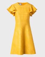 Image 2 of 5: Akris punto Ruffle-Sleeve Raw Indian Silk A-Line Dress