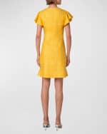 Image 3 of 5: Akris punto Ruffle-Sleeve Raw Indian Silk A-Line Dress