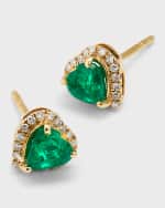 Image 4 of 5: Siena Jewelry 14K Yellow Gold Bezel Emerald Heart Diamond Stud Earrings